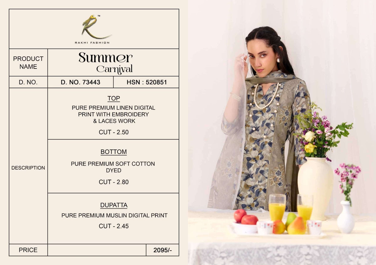 Rakhi Fashion Summer Carnival 73443 Pure Premium Linen Dress Material - Amrah Wholesale