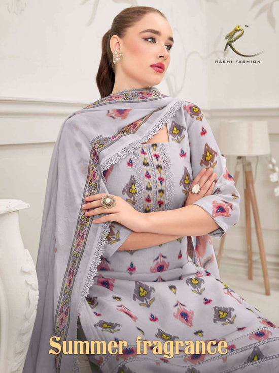 Rakhi Fashion Summer Fragrance 73453 Pure Bemberg Mal Chanderi Dress Material