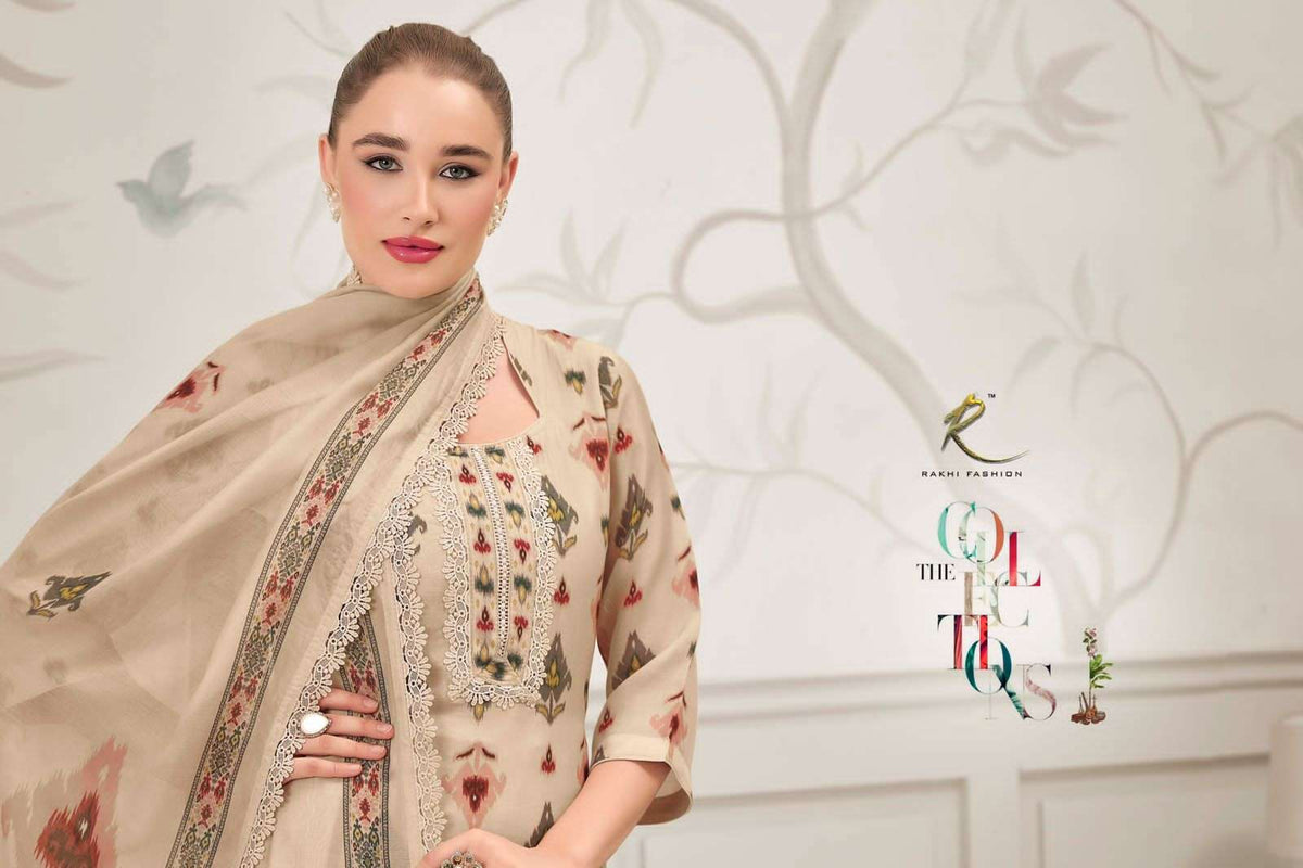 Rakhi Fashion Summer Fragrance 73453 Pure Bemberg Mal Chanderi Dress Material