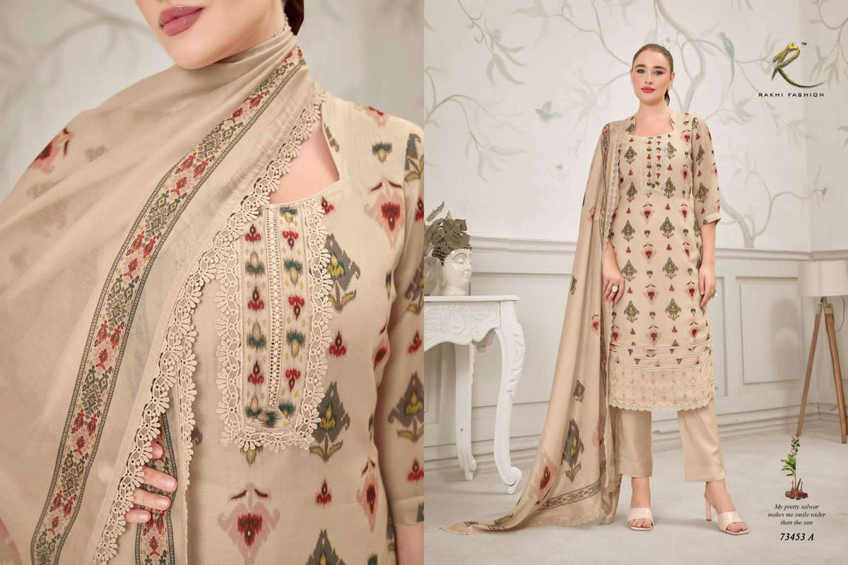 Rakhi Fashion Summer Fragrance 73453 Pure Bemberg Mal Chanderi Dress Material