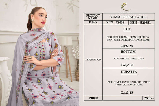 Rakhi Fashion Summer Fragrance 73453 Pure Bemberg Mal Chanderi Dress Material