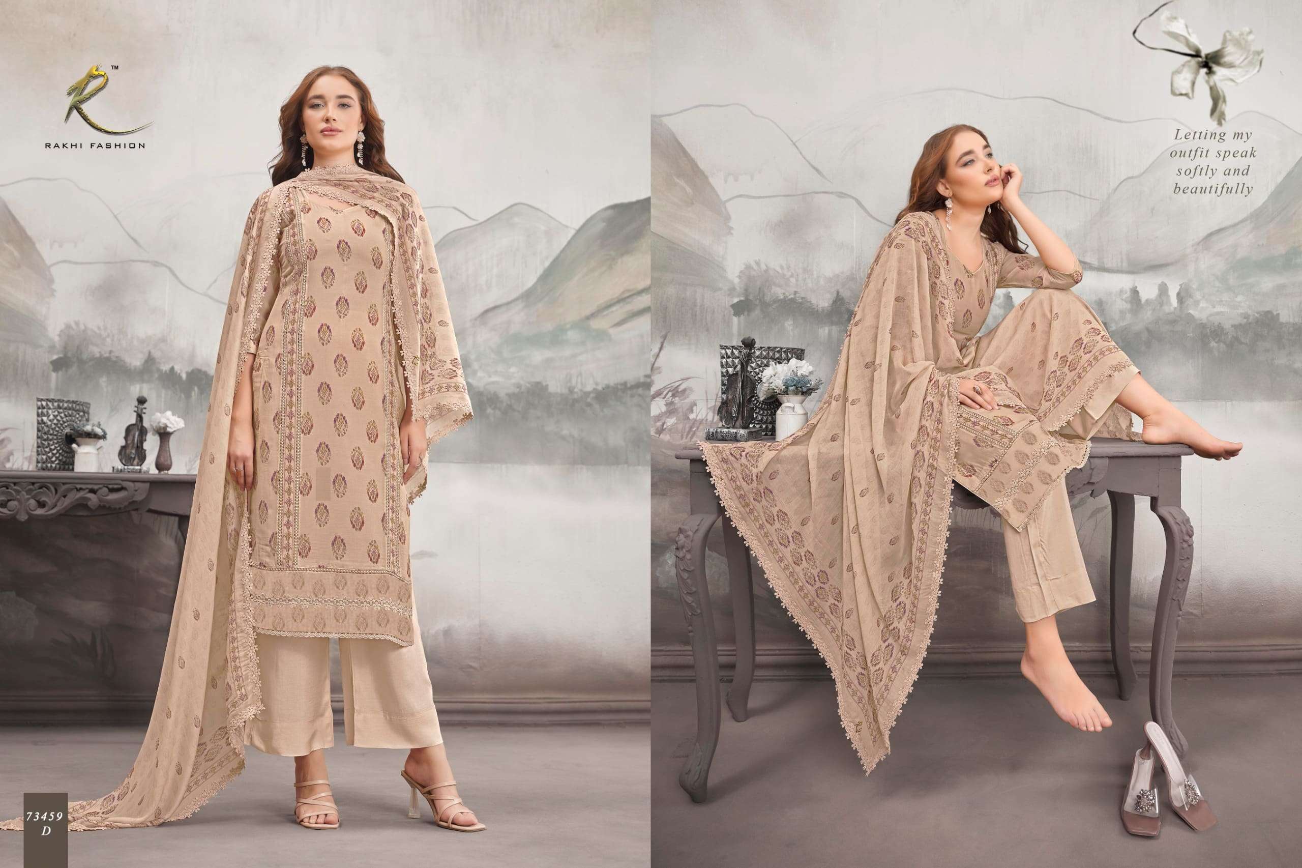 Rakhi Fashion Summer Fragrance 73459 Bemberg Mal Chanderi Dress Material