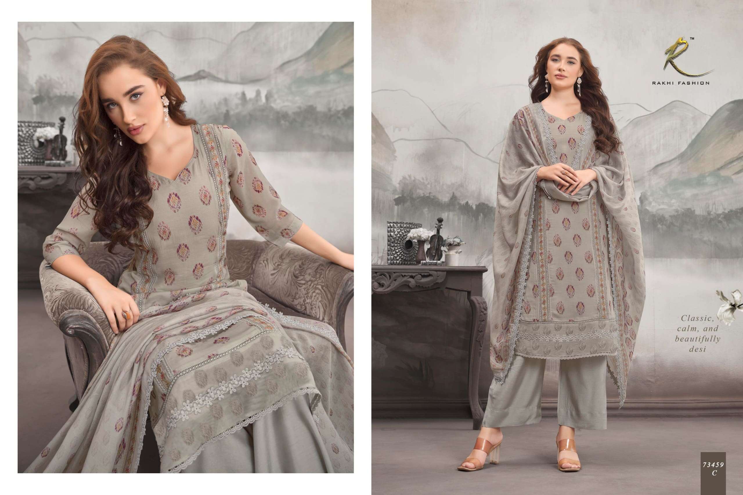 Rakhi Fashion Summer Fragrance 73459 Bemberg Mal Chanderi Dress Material