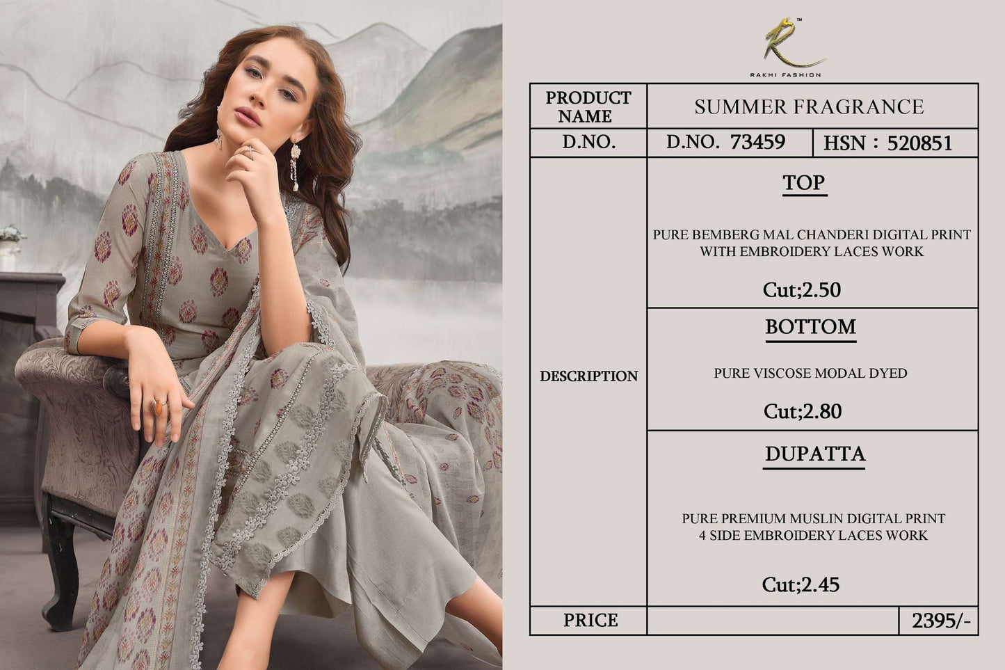 Rakhi Fashion Summer Fragrance 73459 Bemberg Mal Chanderi Dress Material