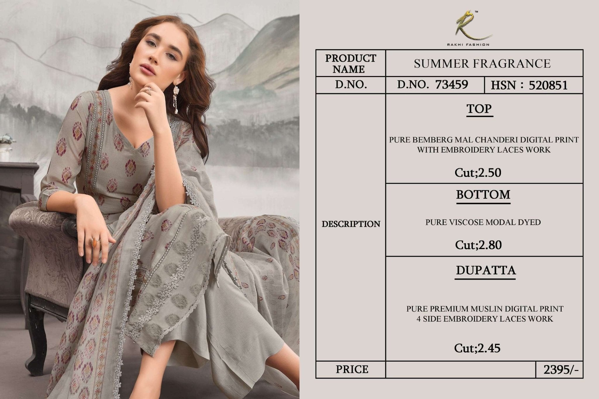 Rakhi Fashion Summer Fragrance 73459 Bemberg Mal Chanderi Dress Material - Amrah Wholesale