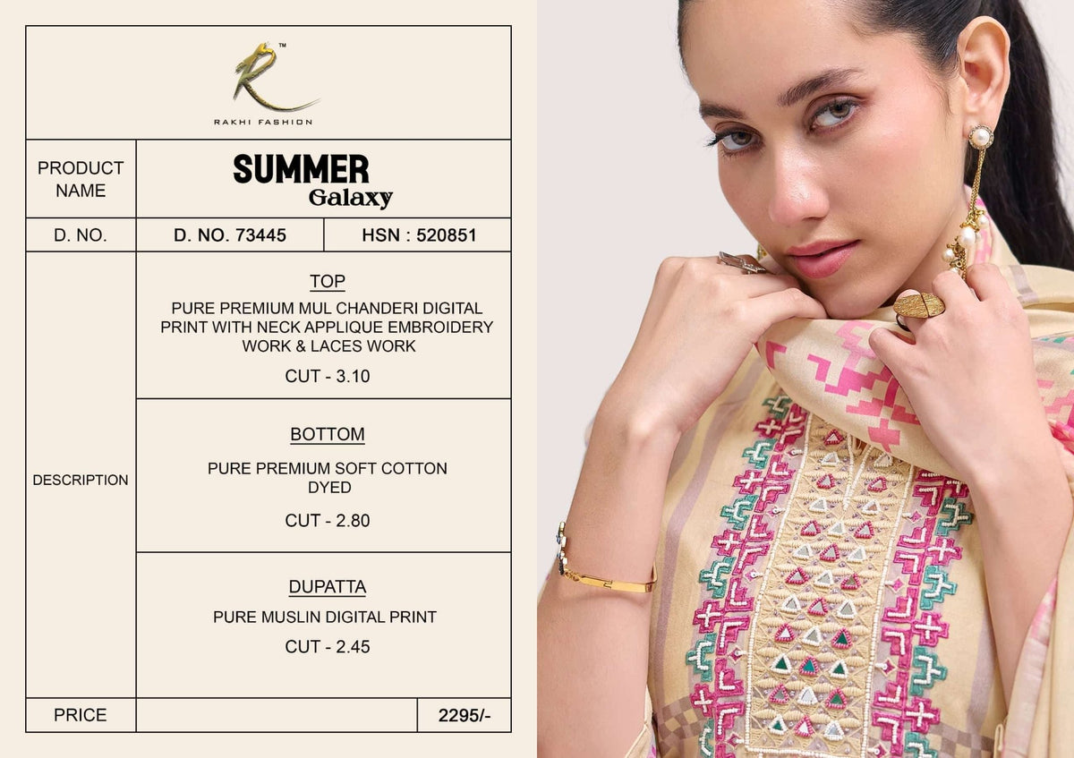 Rakhi Fashion Summer Galaxy 73445 Mul Chanderi Dress Material - Amrah Wholesale