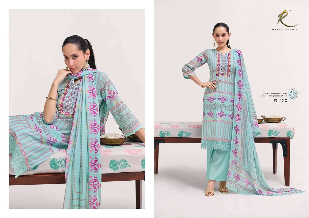Rakhi Fashion Summer Galaxy 73445 Mul Chanderi Dress Material - Amrah Wholesale