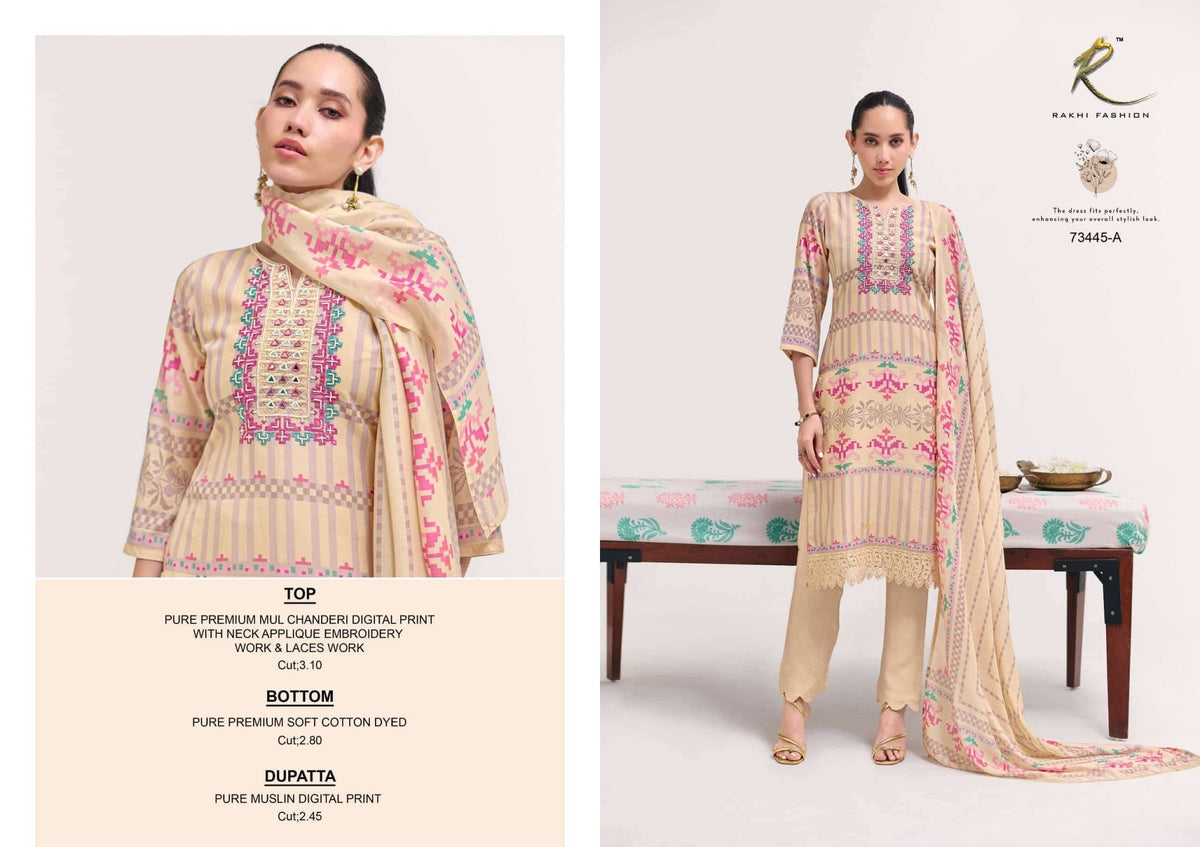 Rakhi Fashion Summer Galaxy 73445 Mul Chanderi Dress Material - Amrah Wholesale