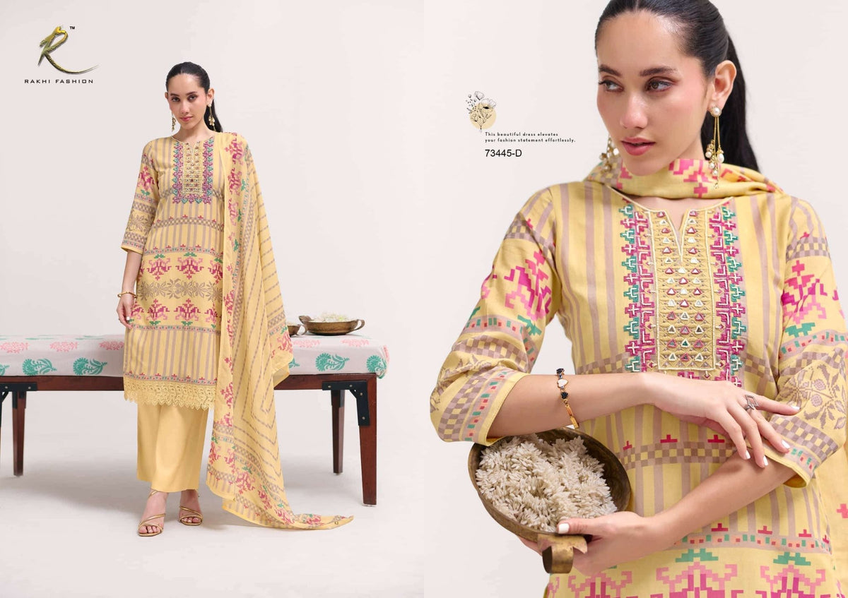 Rakhi Fashion Summer Galaxy 73445 Mul Chanderi Dress Material - Amrah Wholesale
