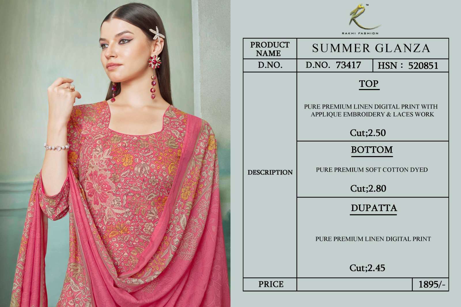 Rakhi Fashion Summer Glamza 73417 Linen Dress Material - Amrah Wholesale