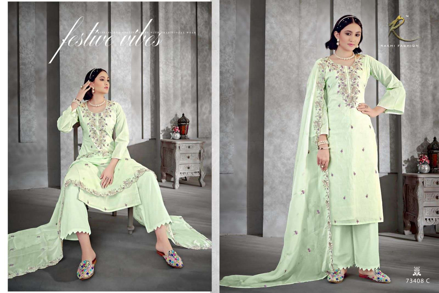 Rakhi Fashion Summer Heaven Organdy Embroidered Dress Material - Amrah Wholesale