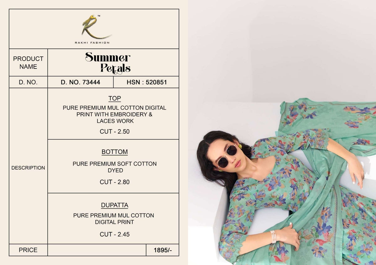 Rakhi Fashion Summer Petals 73444 Mul Cotton Dress Material - Amrah Wholesale