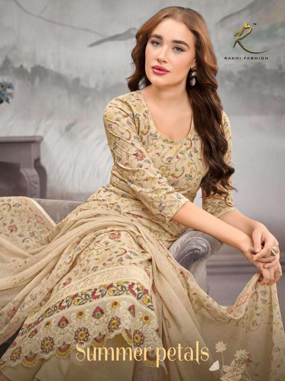 Rakhi Fashion Summer Petals 73468 Premium Cotton Embroidered Dress Material