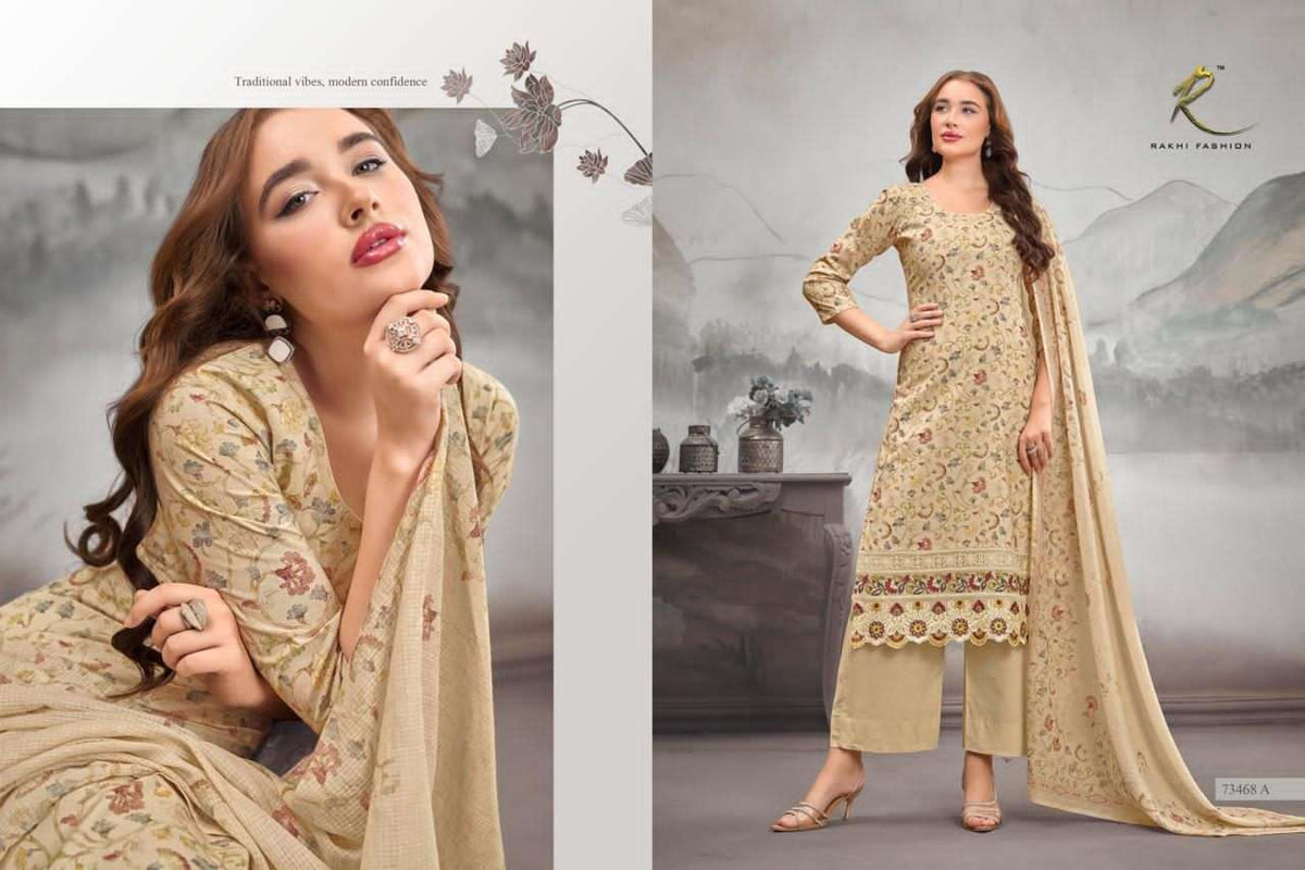 Rakhi Fashion Summer Petals 73468 Premium Cotton Embroidered Dress Material