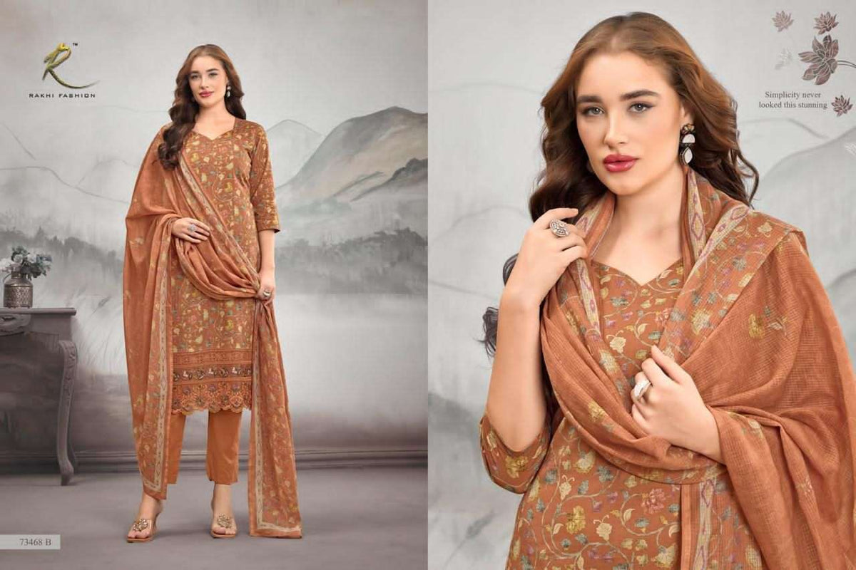 Rakhi Fashion Summer Petals 73468 Premium Cotton Embroidered Dress Material
