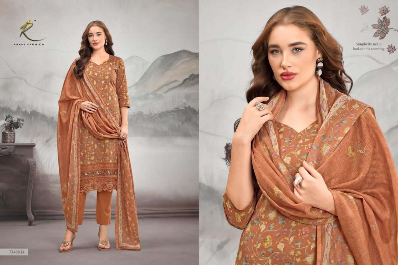 Rakhi Fashion Summer Petals 73468 Premium Cotton Embroidered Dress Material