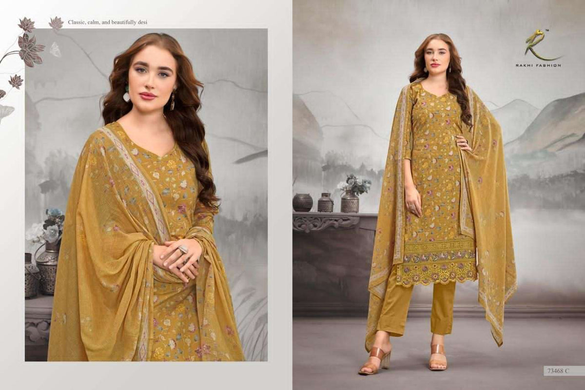 Rakhi Fashion Summer Petals 73468 Premium Cotton Embroidered Dress Material