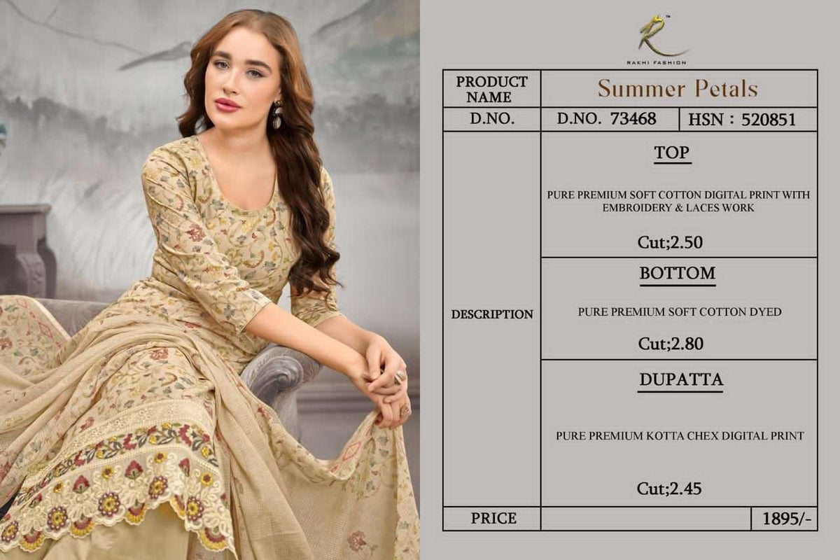Rakhi Fashion Summer Petals 73468 Premium Cotton Embroidered Dress Material
