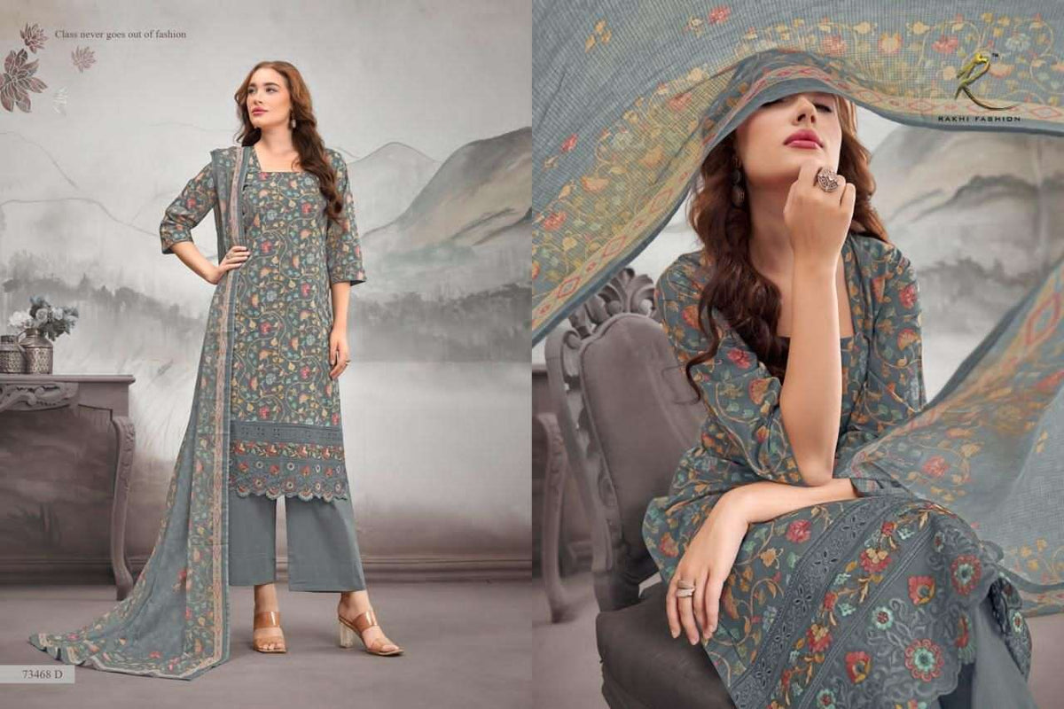Rakhi Fashion Summer Petals 73468 Premium Cotton Embroidered Dress Material
