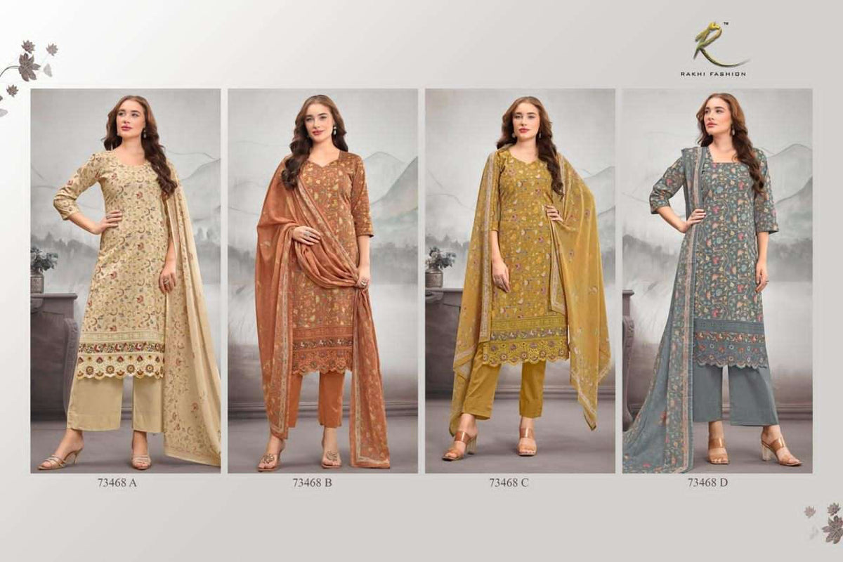 Rakhi Fashion Summer Petals 73468 Premium Cotton Embroidered Dress Material