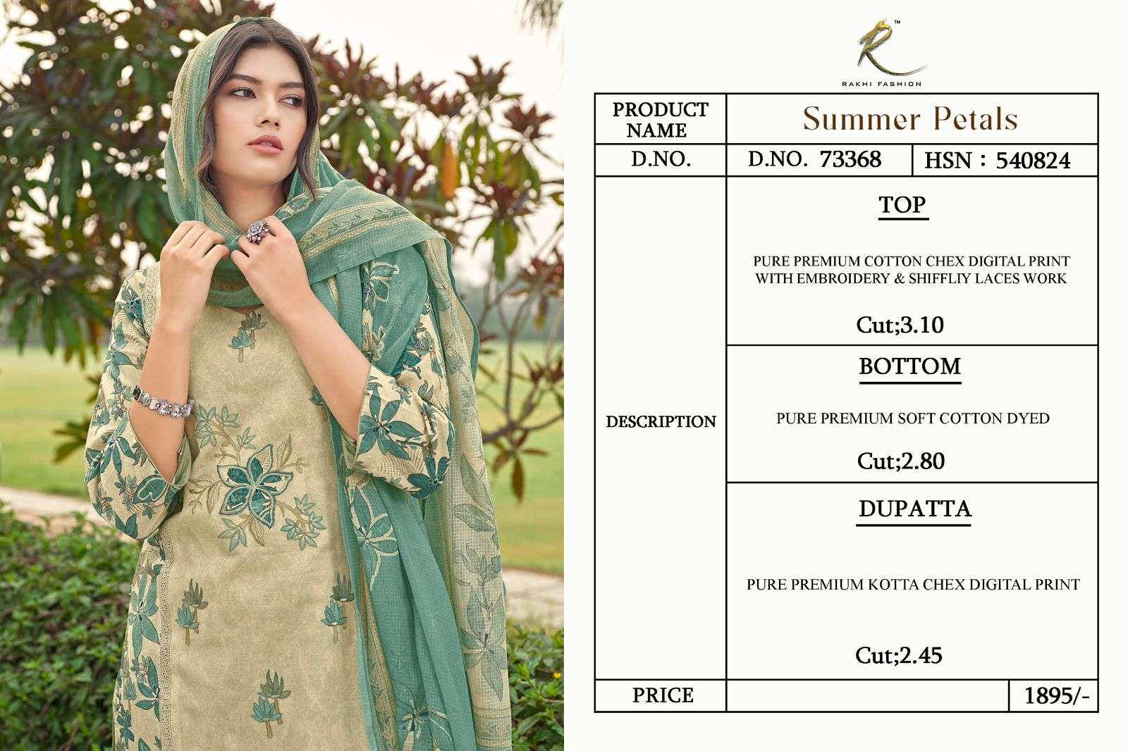 Rakhi Fashion Summer Petals 73368 Cotton Dress Material Wholesale