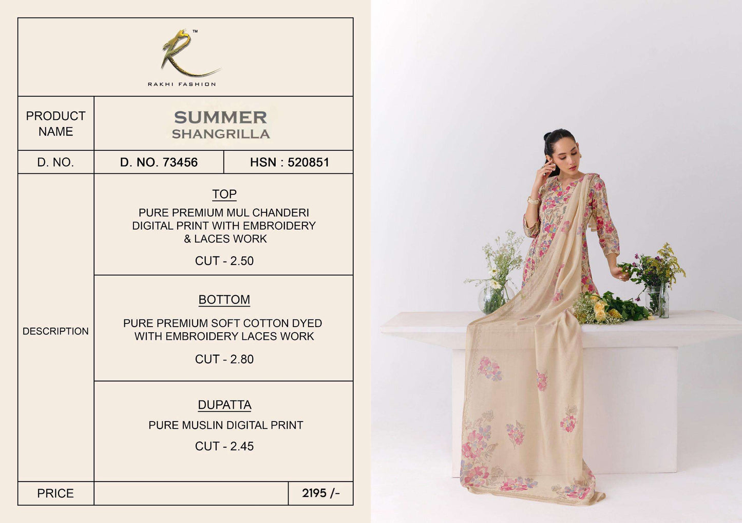 Rakhi Fashion Summer Shangrila 73456 Mal Chanderi Dress Material