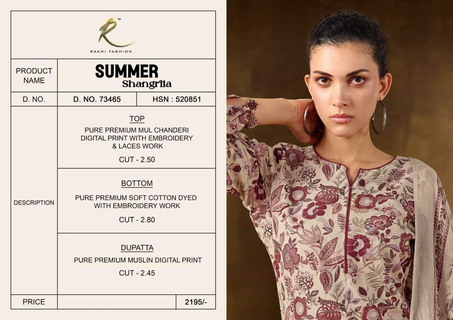 Rakhi Fashion Summer Shangrila 73465 Mal Chanderi Dress Material - Amrah Wholesale