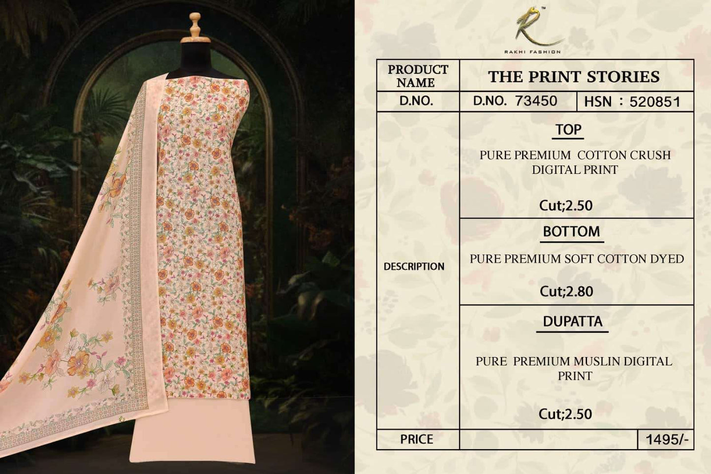 Rakhi Fashion The Print Stories 73450 Premium Cotton Dress Material