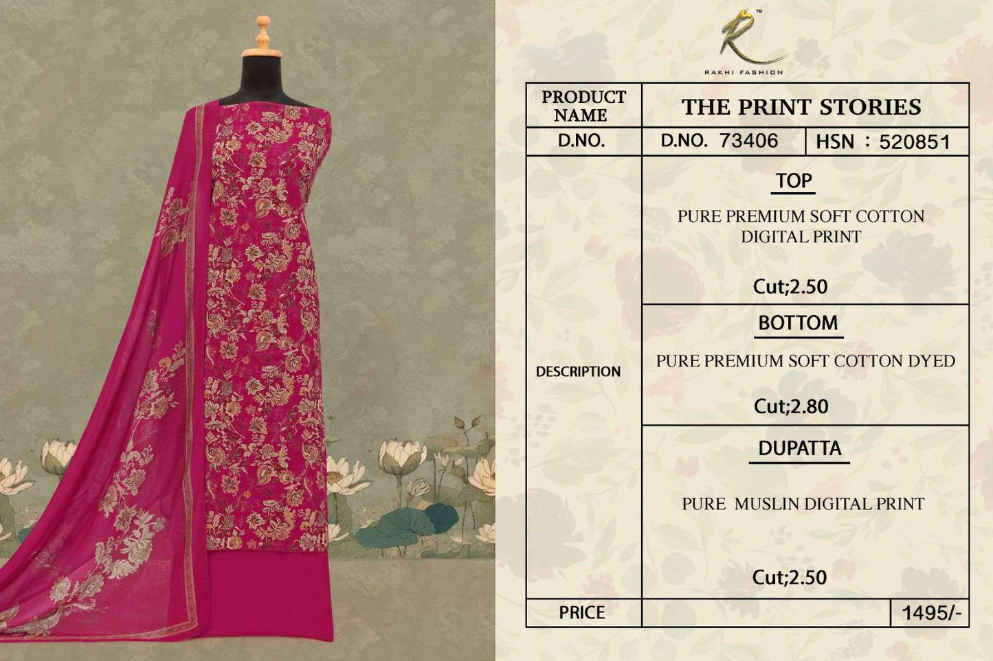 Rakhi Fashion The Prints Stories Cotton Dress Material Wholesale