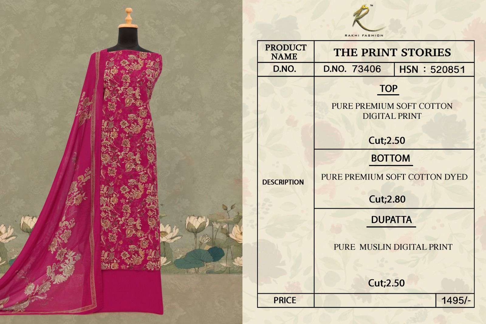 Rakhi Fashion The Prints Stories Cotton Dress Material Wholesale