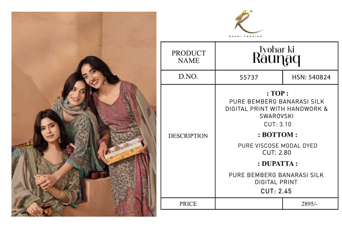 Rakhi Fashion Tyohar Ki Raunaq 55737 Pure Bemberg Banarasi Silk Dress Material