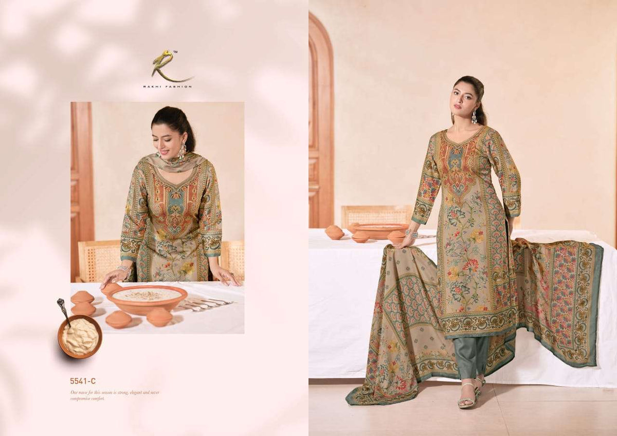 Rakhi Fashion Winter Special 5541 Pure Pashmina Digital Print Dress Material