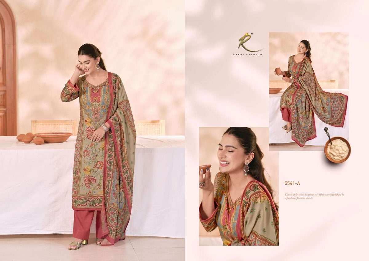 Rakhi Fashion Winter Special 5541 Pure Pashmina Digital Print Dress Material