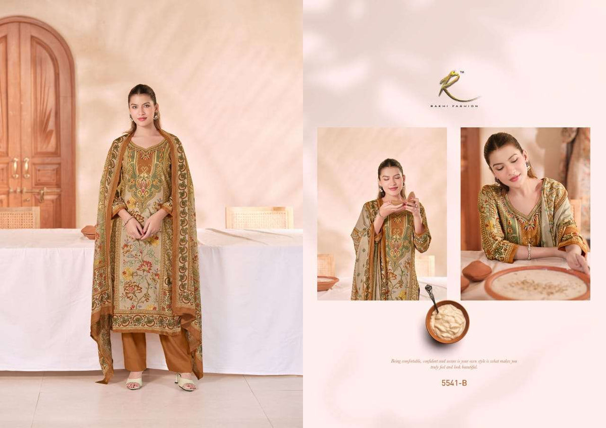 Rakhi Fashion Winter Special 5541 Pure Pashmina Digital Print Dress Material
