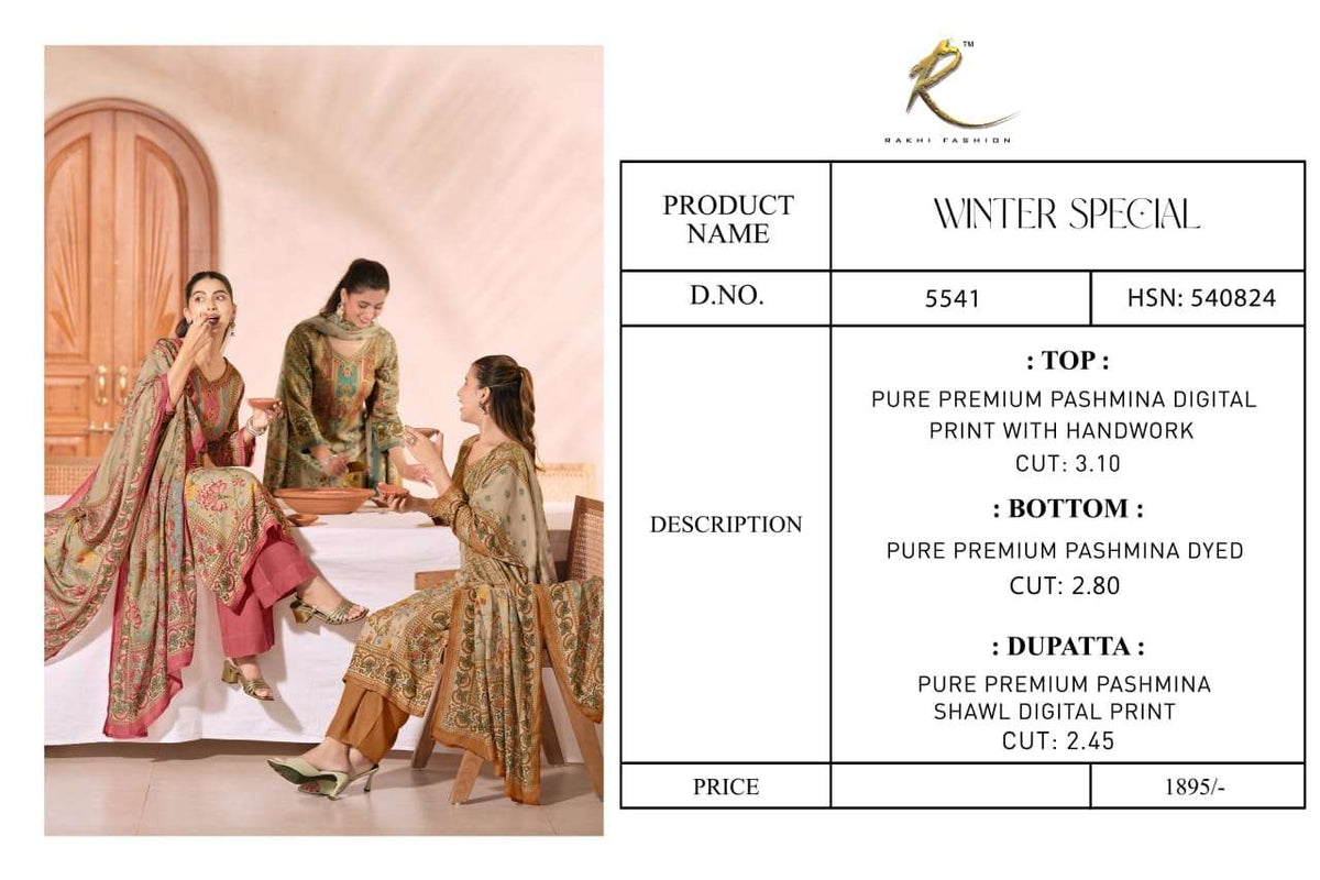 Rakhi Fashion Winter Special 5541 Pure Pashmina Digital Print Dress Material