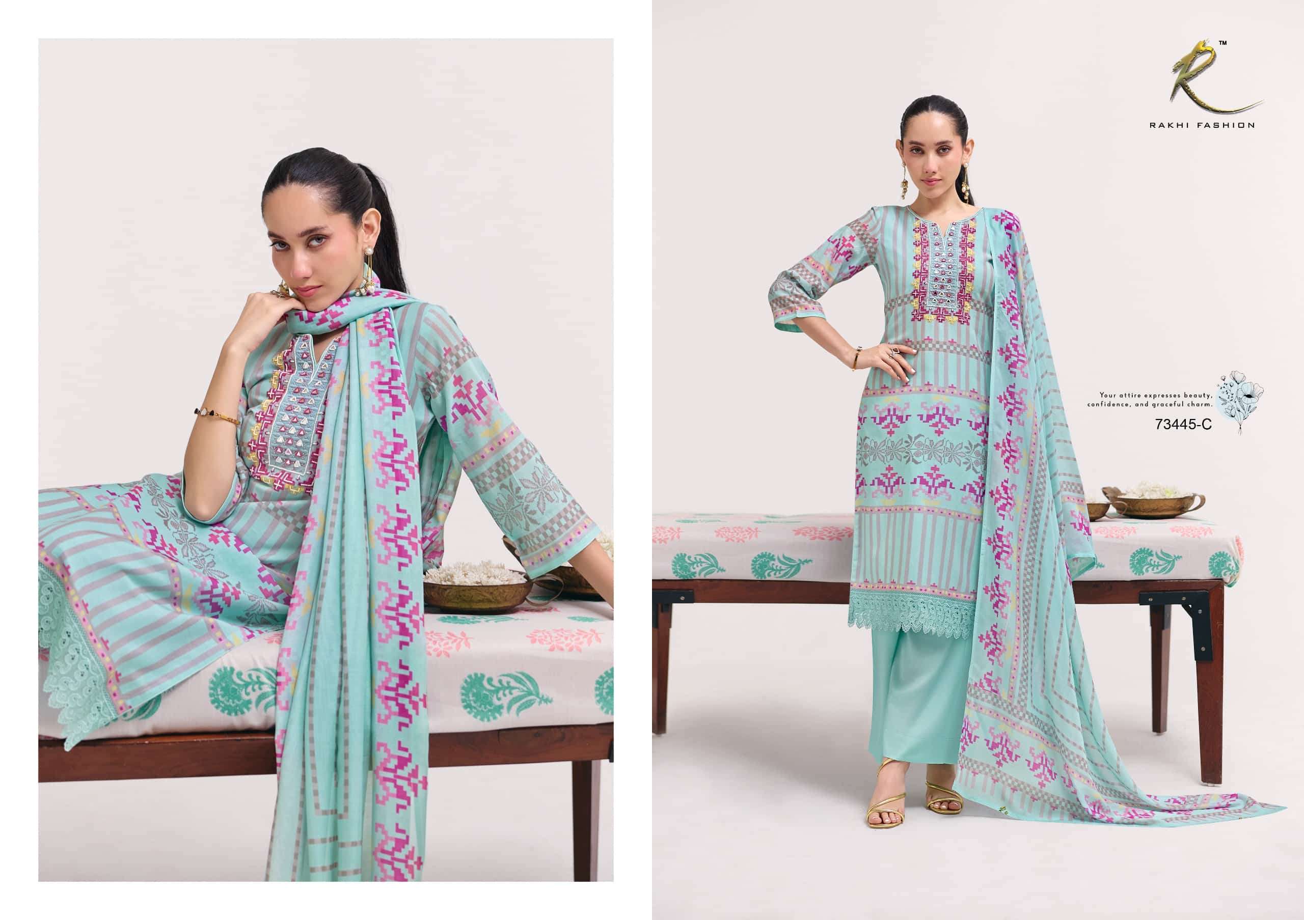 Rakhi Fashion Summer Galaxy 73445 Mul Chanderi Dress Material