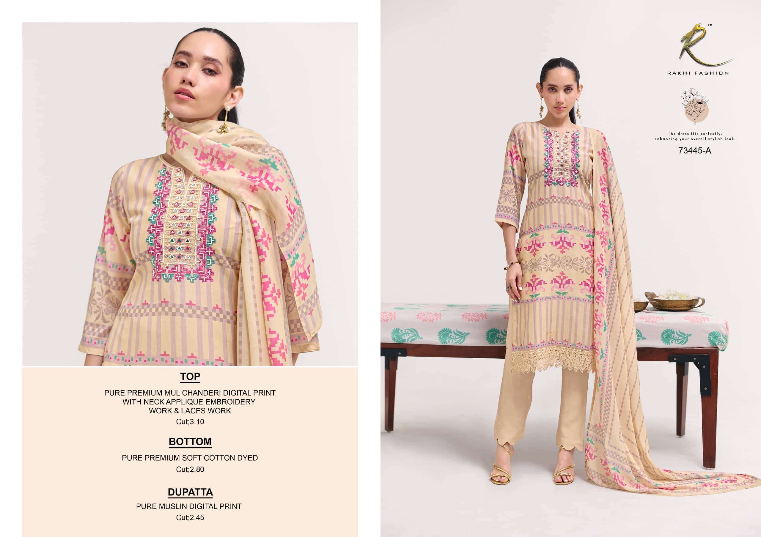 Rakhi Fashion Summer Galaxy 73445 Mul Chanderi Dress Material