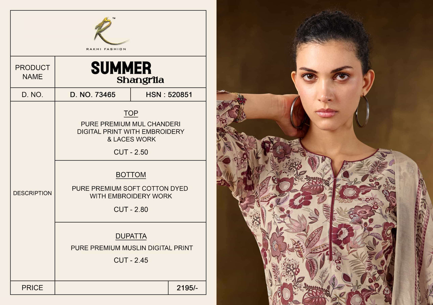 Rakhi Fashion Summer Shangrila 73465 Mal Chanderi Dress Material