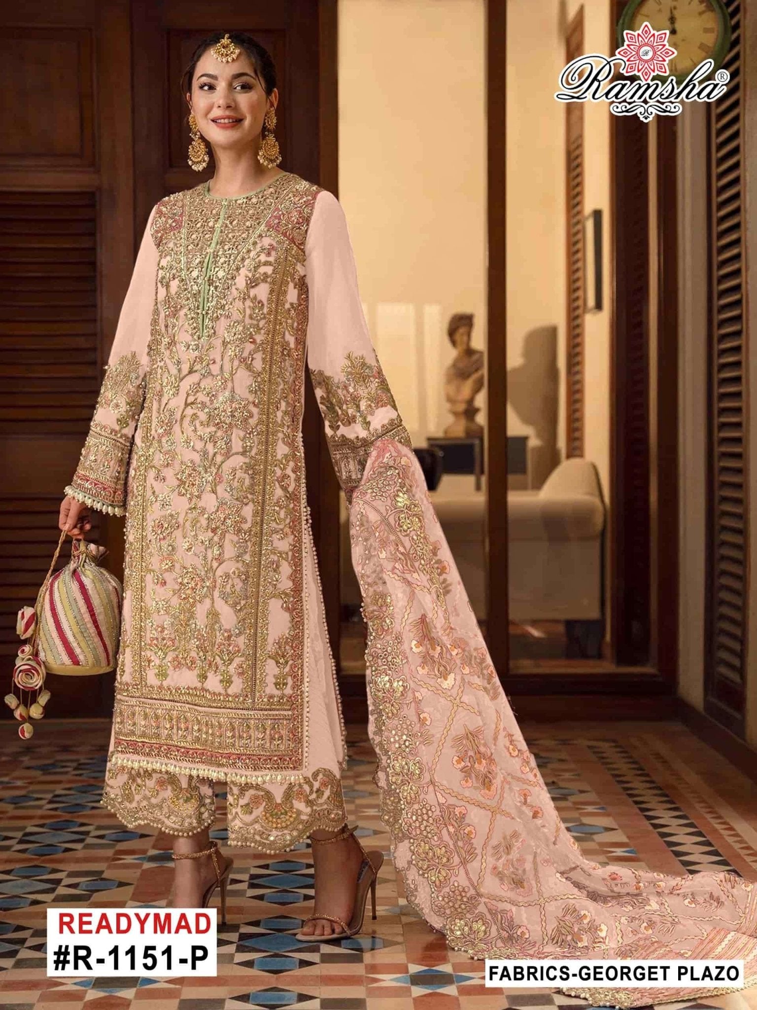Ramsha R-1151 Nx Mnop Georgette Embroidered Pakistani Suit Set - Amrah Wholesale