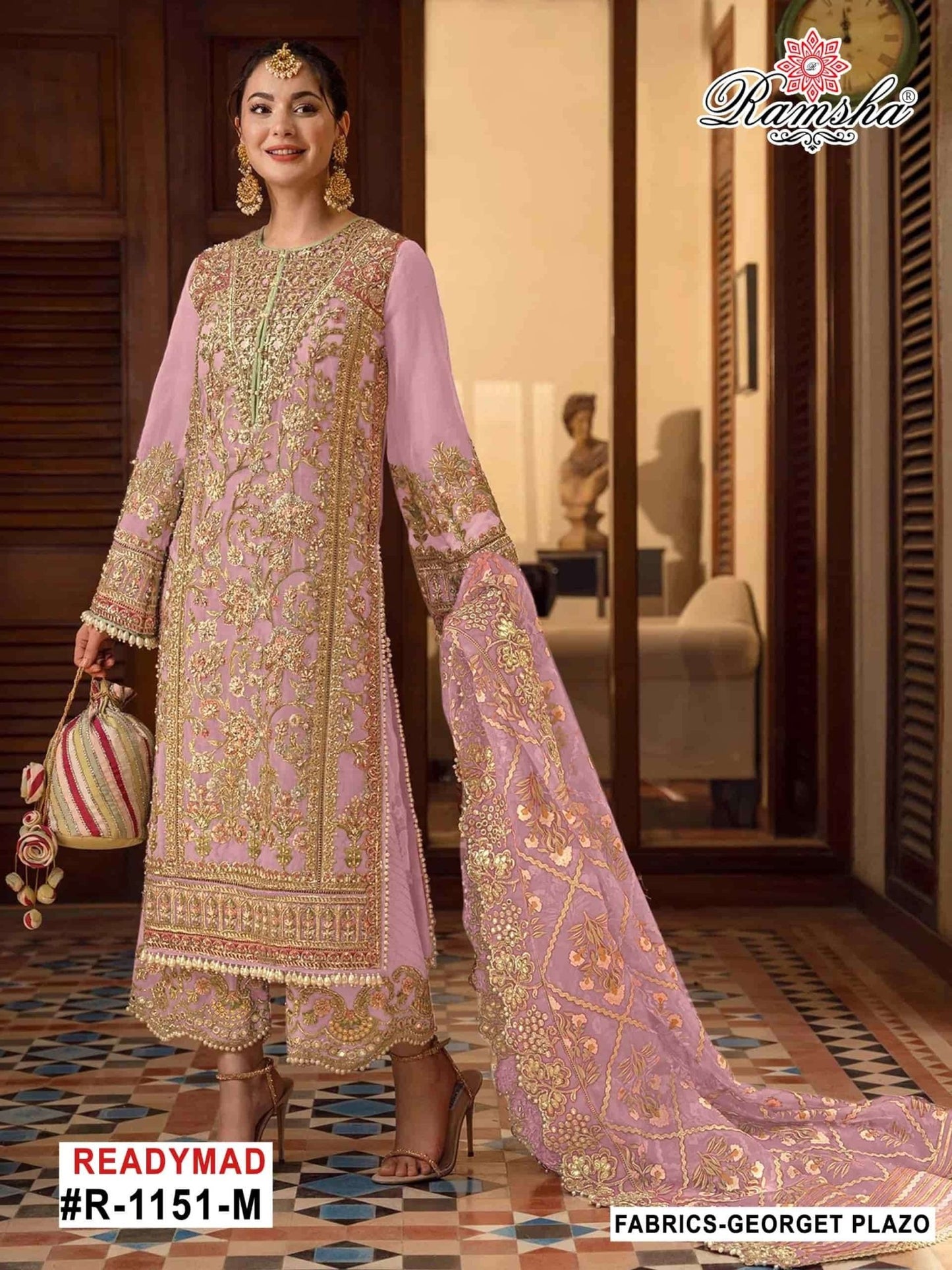 Ramsha R-1151 Nx Mnop Georgette Embroidered Pakistani Suit Set - Amrah Wholesale