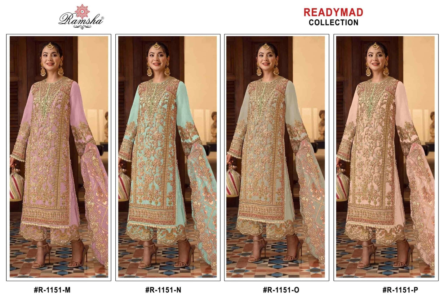 Ramsha R-1151 Nx Mnop Georgette Embroidered Pakistani Suit Set - Amrah Wholesale