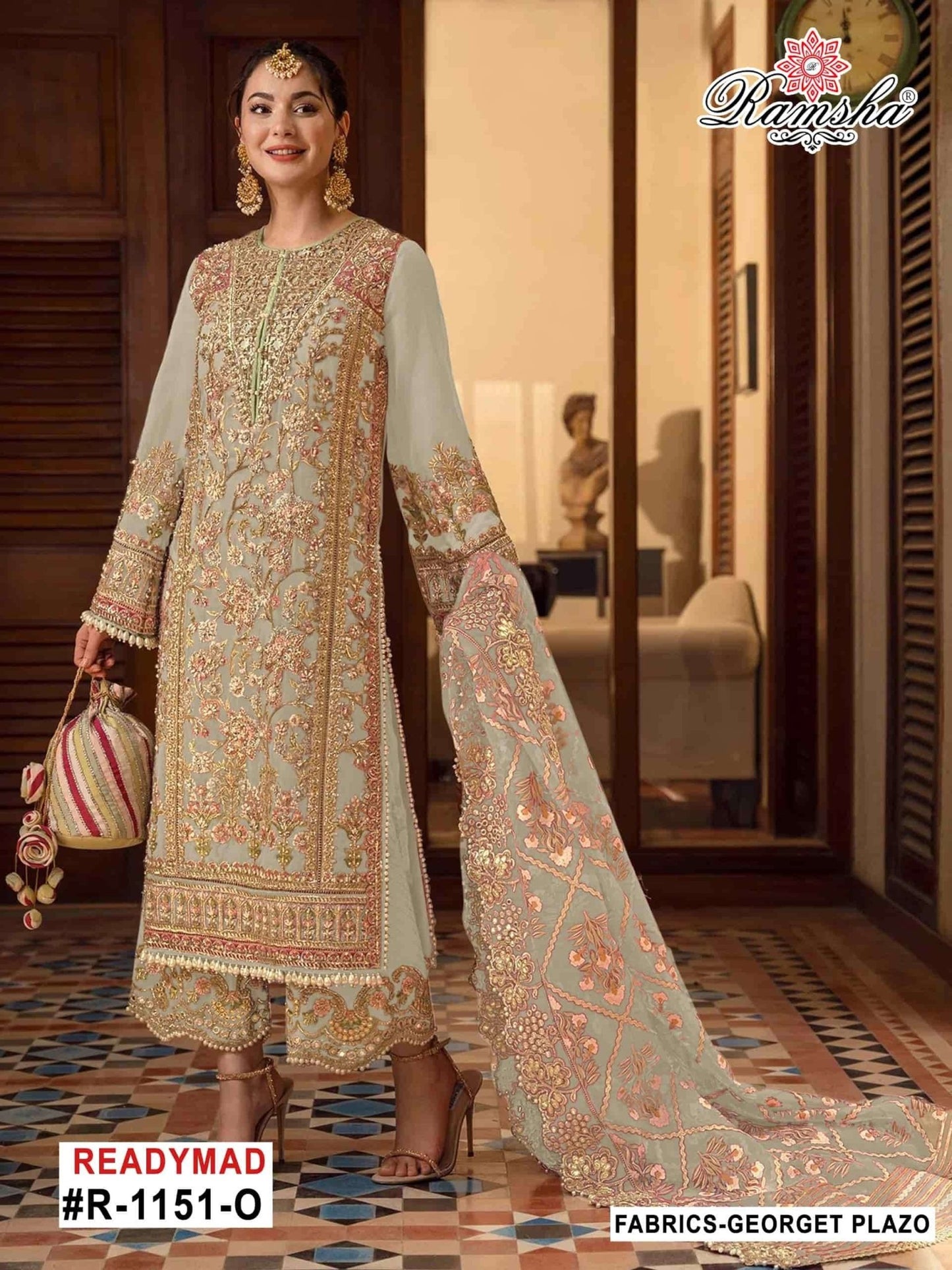 Ramsha R-1151 Nx Mnop Georgette Embroidered Pakistani Suit Set - Amrah Wholesale