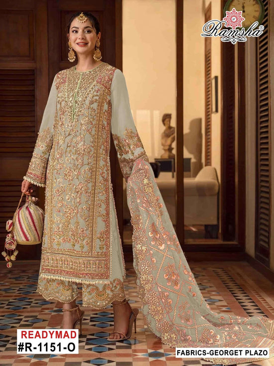 Ramsha R-1151 Nx Mnop Georgette Embroidered Pakistani Suit Set - Amrah Wholesale