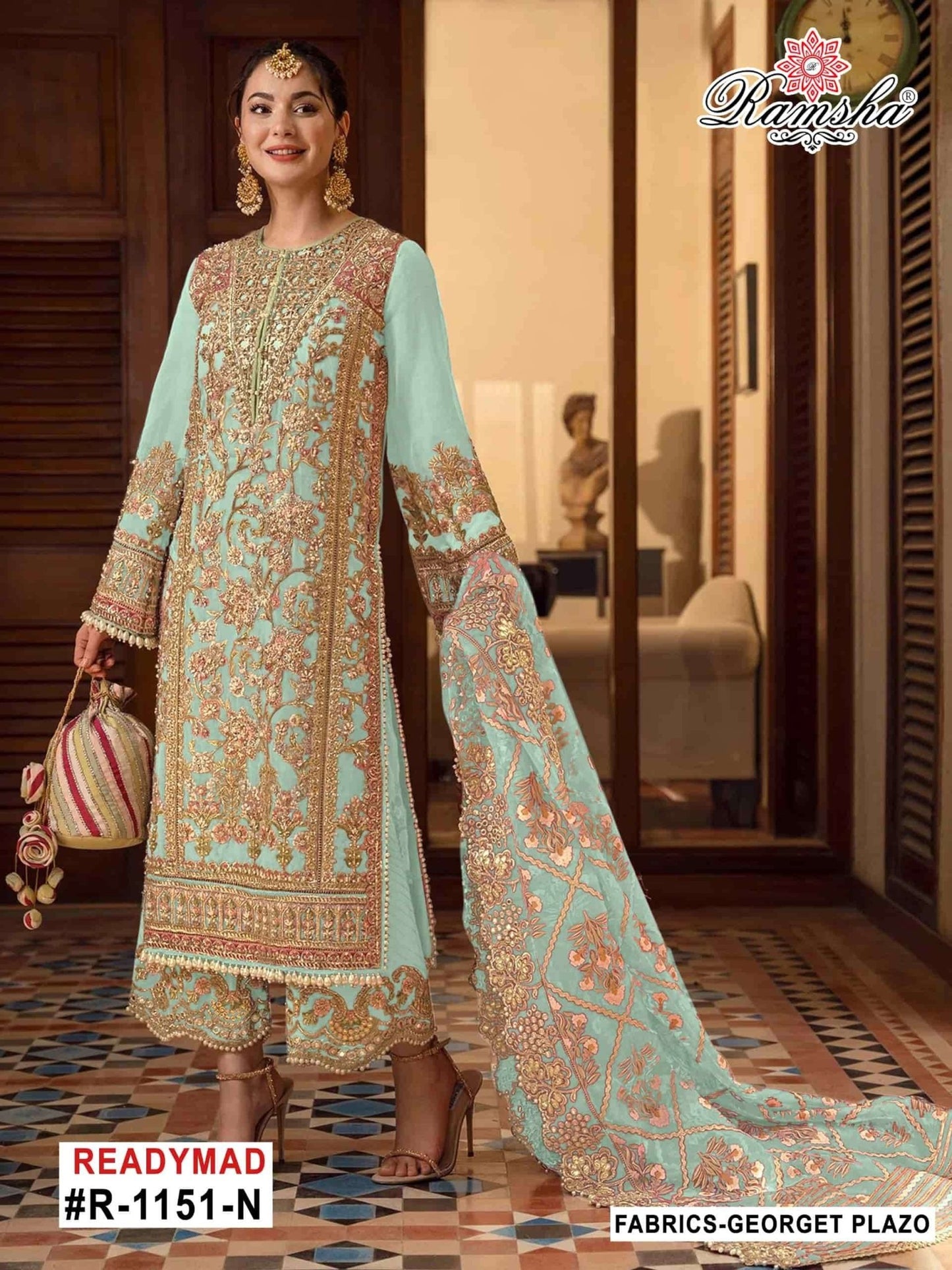 Ramsha R-1151 Nx Mnop Georgette Embroidered Pakistani Suit Set - Amrah Wholesale