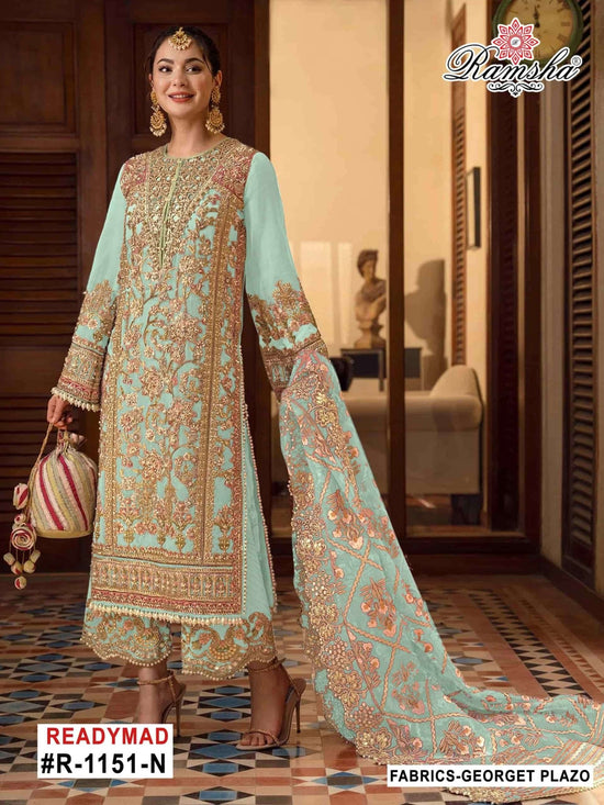 Ramsha R-1151 Nx Mnop Georgette Embroidered Pakistani Suit Set - Amrah Wholesale