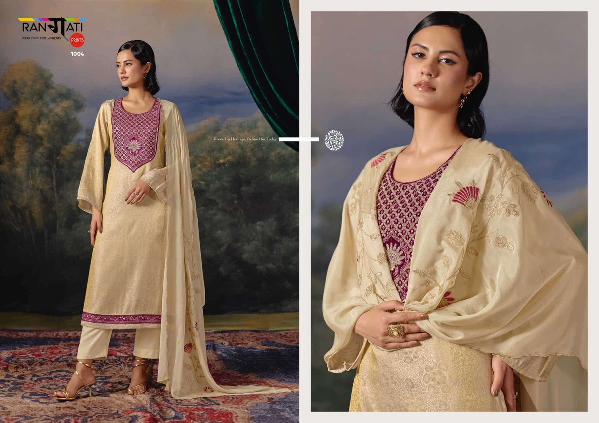 Rangati Prints Eden Gajji Jacquard Velvet Applique Dress Material