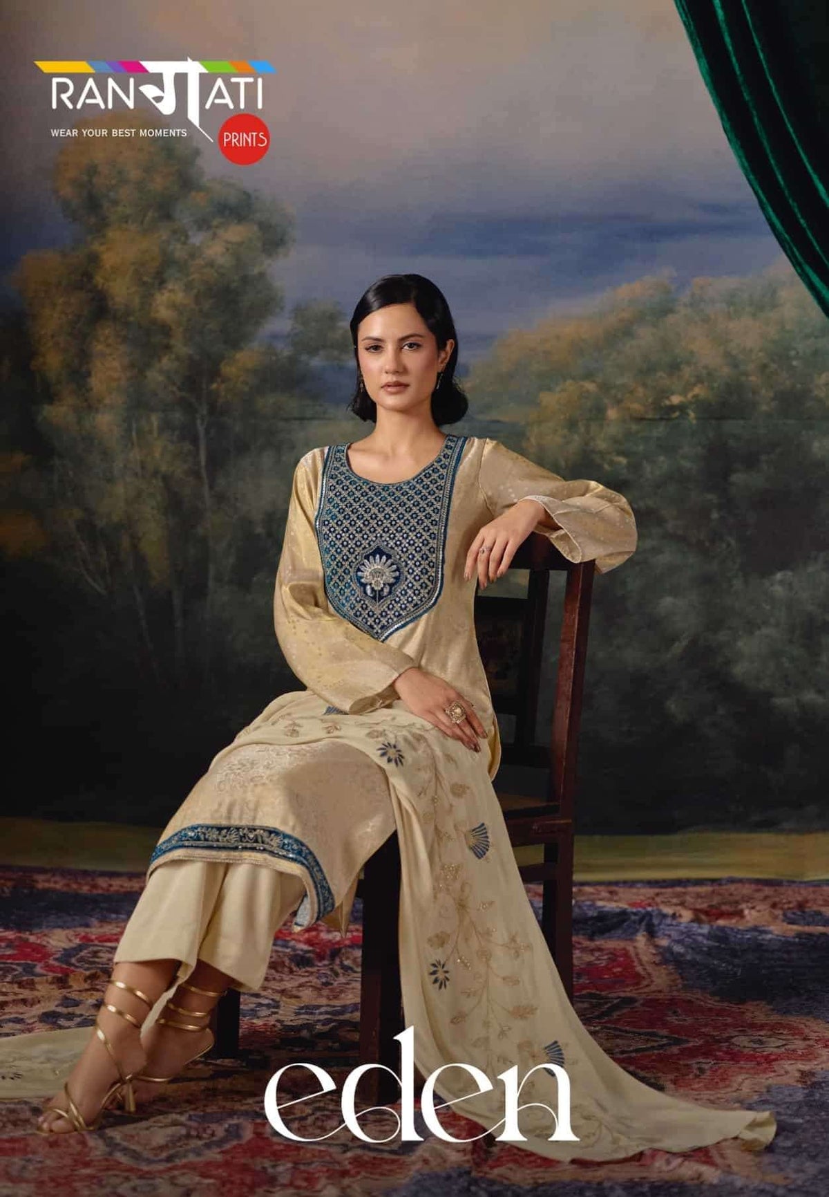 Rangati Prints Eden Gajji Jacquard Velvet Applique Dress Material