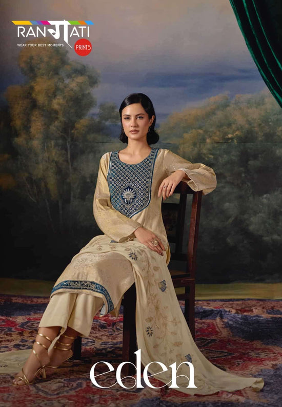 Rangati Prints Eden Gajji Jacquard Velvet Applique Dress Material