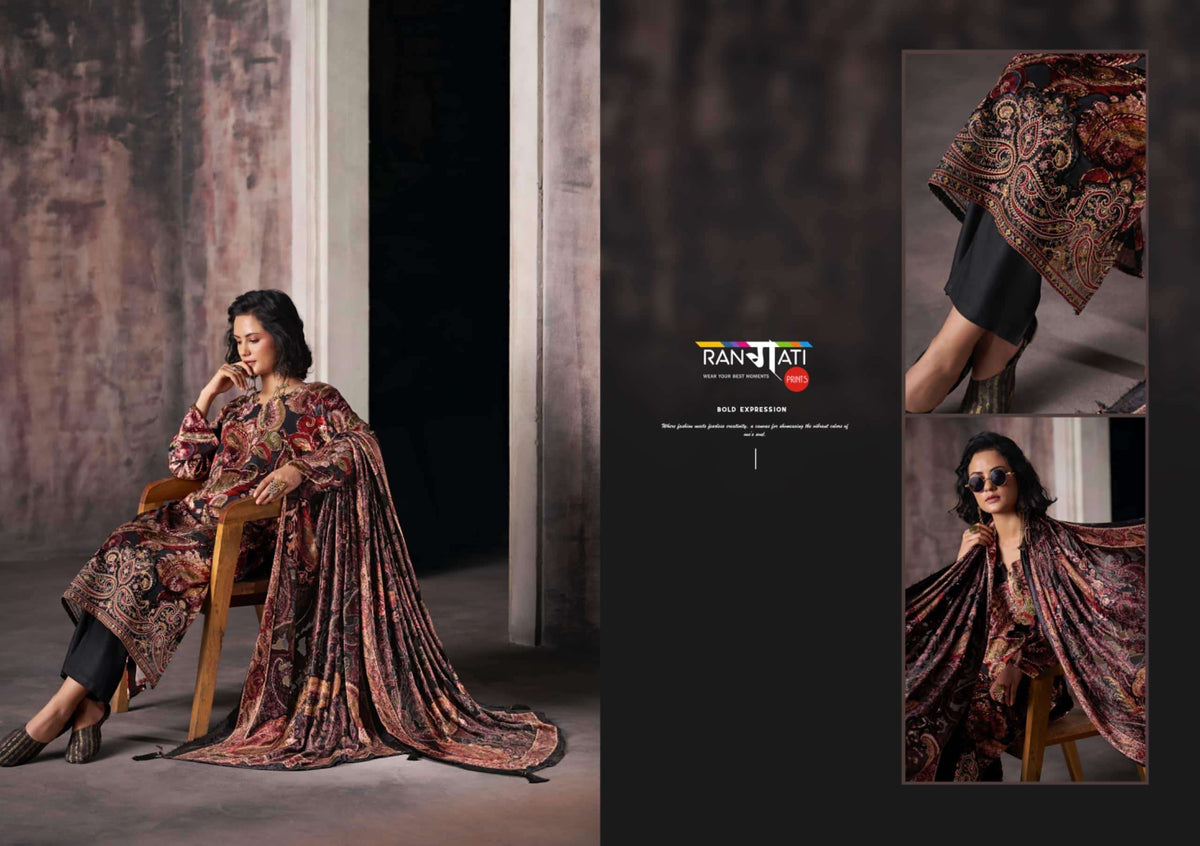 Rangati Prints Gulrez Palachi Velvet Handwork Dress Material