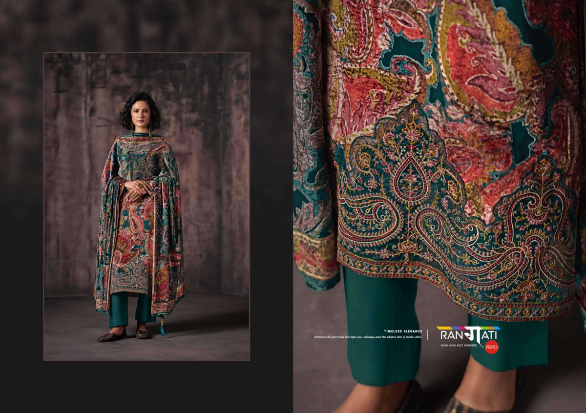 Rangati Prints Gulrez Palachi Velvet Handwork Dress Material